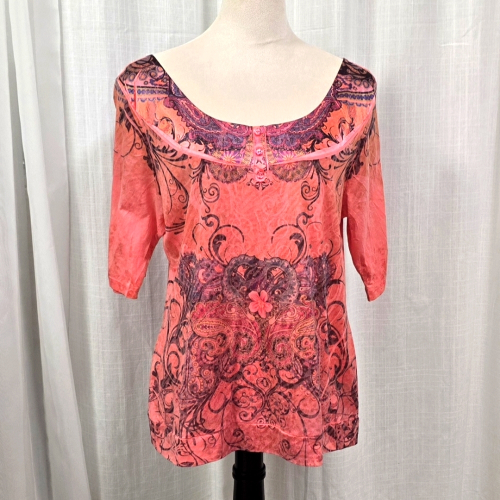 2/$30 Vintage Suzie Coral Womens Top Size‎ XL Abstract Print Summer Casual